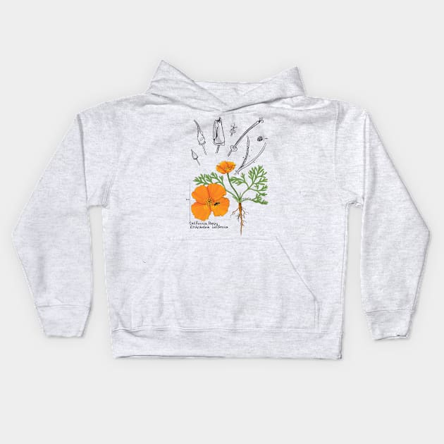 California Poppy Botanical Kids Hoodie by mernstw